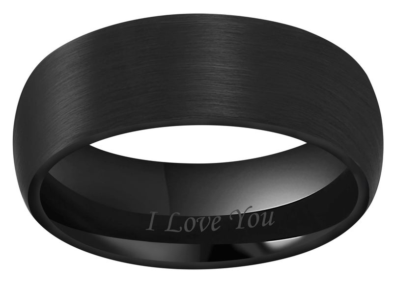 CROWNAL 4mm 6mm 8mm Black Ceramic Wedding Band Ring Men Women Couple Dome Brushed Finish Engraved I Love You Comfort Fit Size 4 To 16(8mm,9) - Image 2
